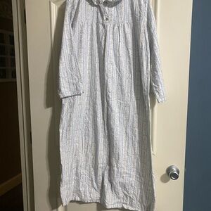 Vintage Cottage Core Flannel White and Blue Striped Nightgown
